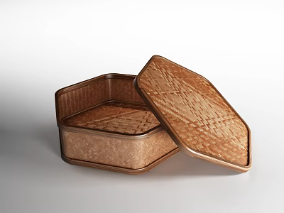 Hexagonal Storage Basket with Woven Texture and Lid for Home Organization 3d model