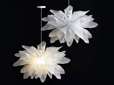 Modern White Flower Shaped Chandeliers With Illuminated Tulle Design For Interior Decor 3d model