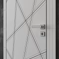 Modern White Hinged Door With Geometric Line Pattern And Metallic Handle 3d model