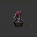 Man Rowing Wooden Boat On Blue Water With Pink Hat Character And Sword Potion