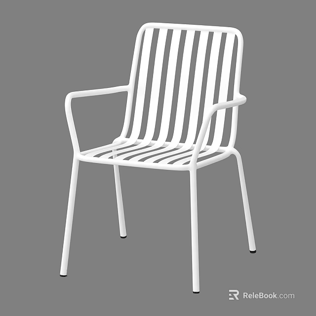 White Striped Leisure Chair with Metal Frame Armrests and Minimalist Style 3d model 