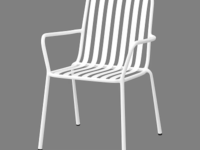 White Striped Leisure Chair with Metal Frame Armrests and Minimalist Style 3d model