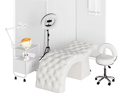 Medical Equipment Collection Featuring Tufted Massage Table Adjustable Lamp Rolling Cart And Round Lamp Stand 3d model