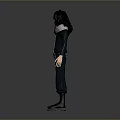 Man 3D Character Wearing Dark Jumpsuit Scarf And Boots Standing Pose