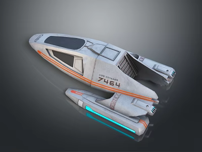 Silver Gray 3D Spaceship Model 746H With Orange Stripes Detachable Part And Blue Light Effect 3d model