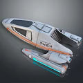 Silver Gray 3D Spaceship Model 746H With Orange Stripes Detachable Part And Blue Light Effect