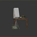 Military Weapons Display with Green Ammo Box Helmet Bullets on Wooden Table and Tripod Map