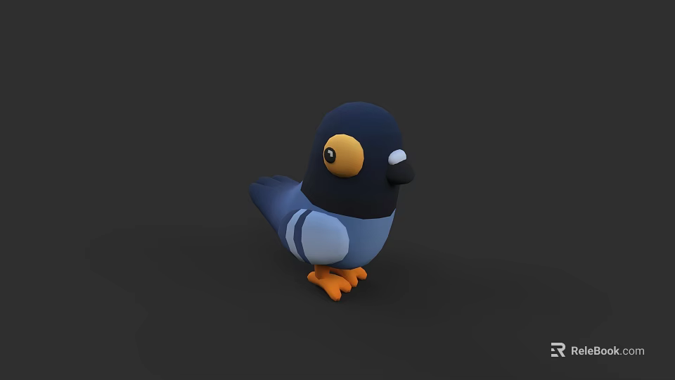 Cartoon Style 3D Flying Bird with Dark Blue Body Yellow Eyes Orange Claws Grey Wings 3d model 