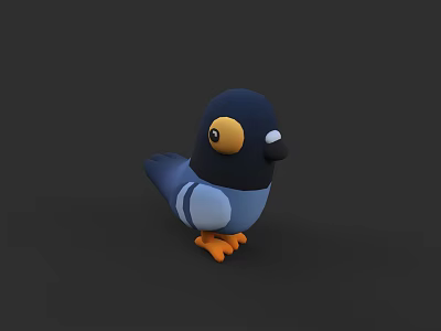 Cartoon Style 3D Flying Bird with Dark Blue Body Yellow Eyes Orange Claws Grey Wings 3d model