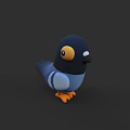 Cartoon Style 3D Flying Bird with Dark Blue Body Yellow Eyes Orange Claws Grey Wings