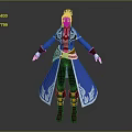 Fantasy Game Character With Blue White Hair Blue Robe Silver Decor Brown Belt And Boots