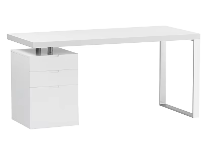 White Modern Home Office Desk With Simple Structure And Drawer Cabinet 3d model
