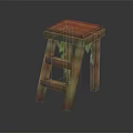 3D Pixel Art Wooden Stool With Square Seat And Ladder Steps