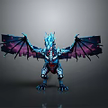 Blue And Purple Mechanical Dragon With Metallic Wings In Standing Pose