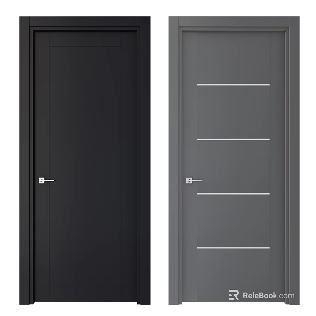 Modern Black and Gray Hinged Doors with Simple Design and Horizontal Lines 3d model 