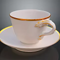 Elegant White Teacup With Gold Rim And Decorative Handle On Saucer