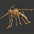 Golden Mosquito Sculpture With Detailed Metallic Design And Artistic Features