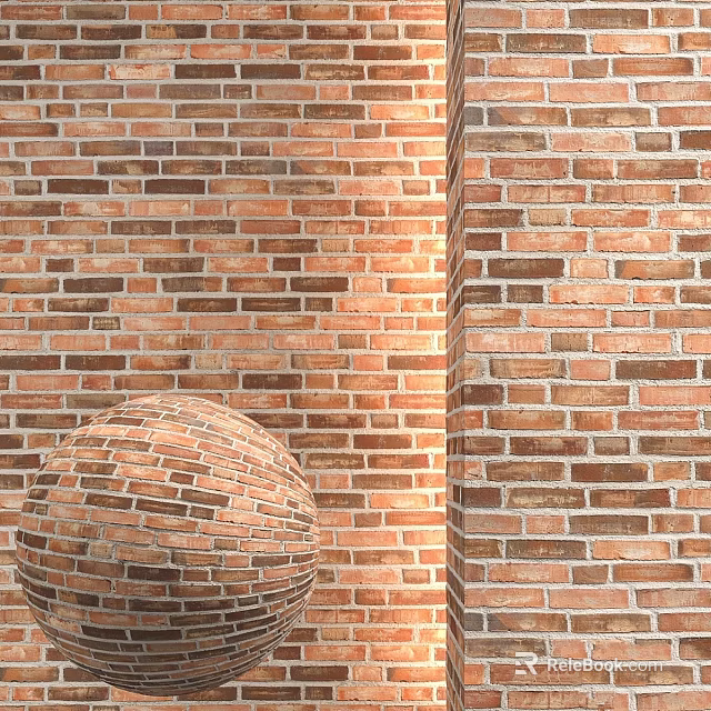 Red Brick Components Featuring Wall Structure And Decorative Sphere Design 3d model 