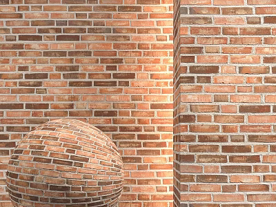Red Brick Components Featuring Wall Structure And Decorative Sphere Design 3d model