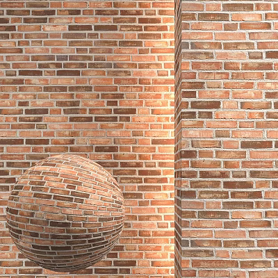 Red Brick Components Featuring Wall Structure And Decorative Sphere Design 3d model