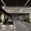 Modern Underground Parking Garage With Parked Cars White Arrow Directions Light Strip Lighting B2 Floor