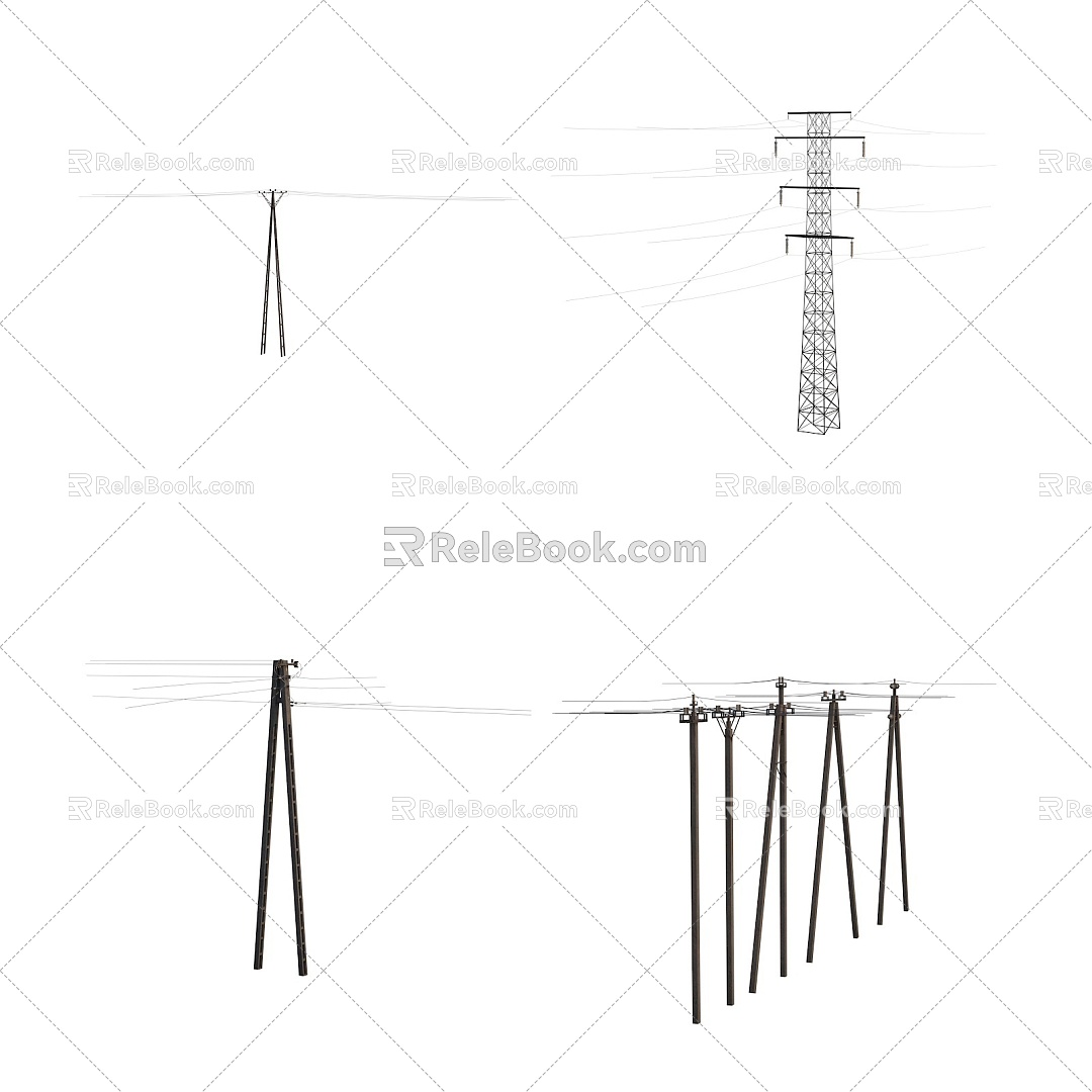 Old-fashioned wire pole high-voltage wire tower 3d model