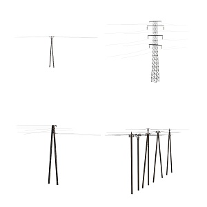 Old-fashioned wire pole high-voltage wire tower 3d model