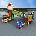 Colorful Shipping Container Playground Building with Cartoon Characters Slide and Train