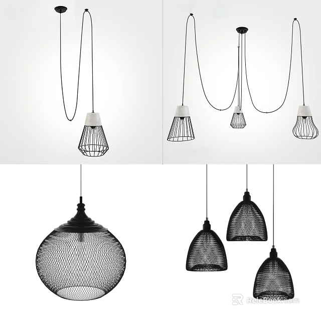 Modern Pendant Lights With Metal Mesh Design And Various Shapes For Interior Decor 3d model 