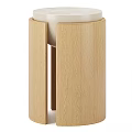 Natural Wooden Cylindrical Stand with Smooth White Top and Grain Design