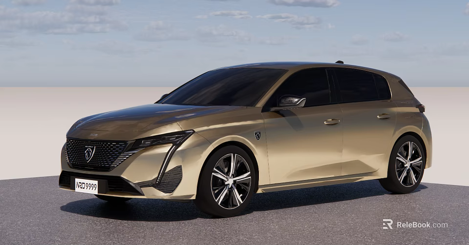 Golden Hatchback Sedan With Sleek Headlights Aerodynamic Body And Black Alloy Wheels 3d model 
