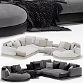 Modern Multi Seater Sofa In Gray Beige With Plush Pillows And Soft Blanket