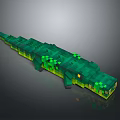 Pixelated Green Crocodile 3D Model With Blocky Structure And Shiny Details 3d model
