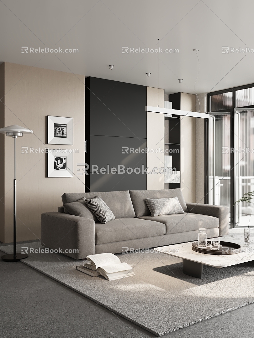 Modern living room sofa coffee table carpet decoration 3d model