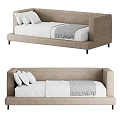 Modern Beige Fabric Single Bed With White Bedding Gray Blanket And Pillows