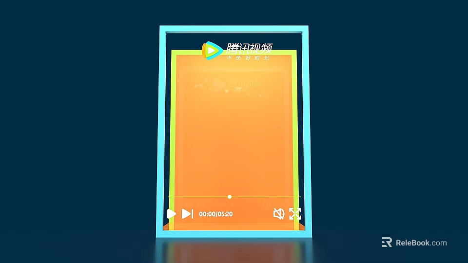 Stylish Tencent Video Themed Photo Check In Spot Featuring Orange Background And Blue Frame Interface 3d model 