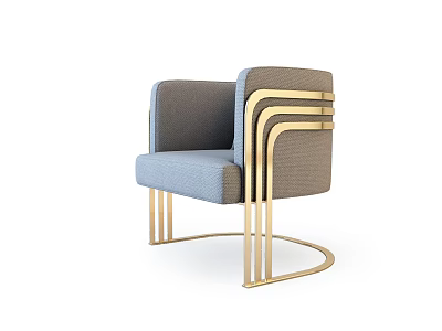 Elegant Modern Single Sofa In Gray Blue Fabric With Gold Metal Frame And Legs 3d model
