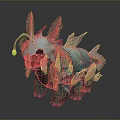 Turquoise And Pink Fantasy Creature 3D Model With Glowing Green Accents Fins And Scales