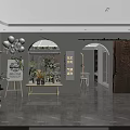 White Toned Specialty Store Interior With Display Shelves Green Plants Decorations Wooden Partition Pendant Lights