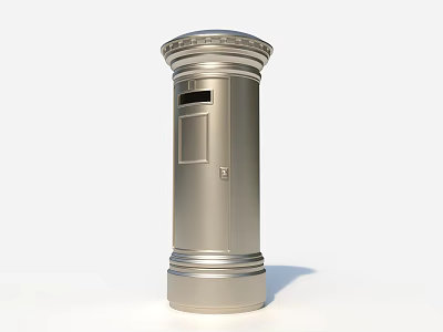 Elegant Silver Cylindrical Mailbox With Decorative Top And Mail Slot 3d model