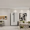Modern Living Dining Room Interior Design With Sofa Dining Table Pendant Lights And Abstract Painting
