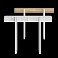 Modern Dressing Table With Walnut Top Drawers And Black Metal Legs Design