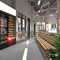 Traditional Green Facade Restaurant Exterior With Glass Windows Roll up Door And Wooden Signboards
