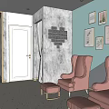 Modern Beauty Hair Salon Interior Design With Marble Counter Pink Chairs And Pendant Lights
