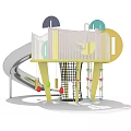 Colorful Playground Equipment Featuring Slide Climbing Net Circular Parts And Hanging Elements
