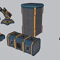Sci Fi Mechanical Scene Components With Tower Structure Column Base And Box Modules 3d model