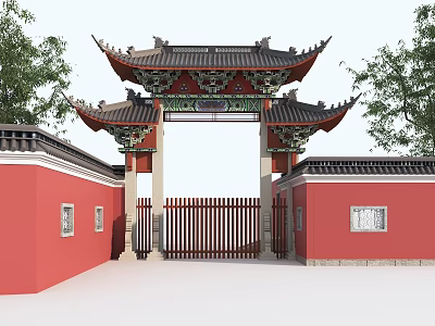 Chinese-style Ancient Building Painted Ancient Building Door Head Painted Archway 3d model