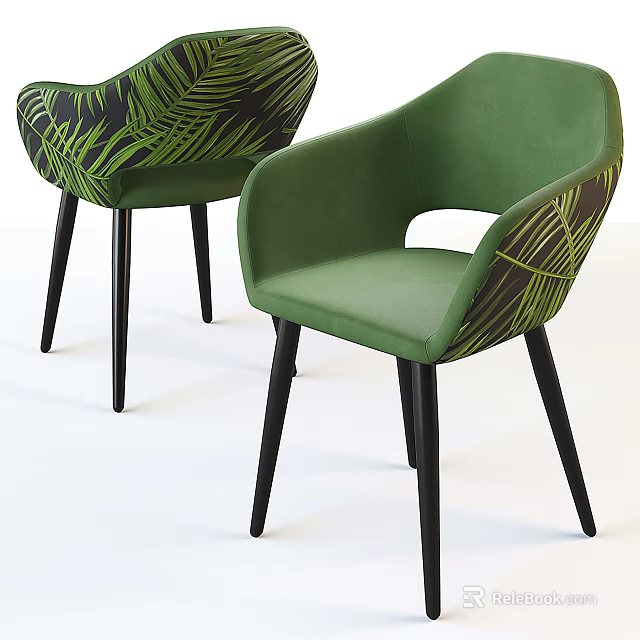 Modern Green Accent Chairs With Leaf Pattern And Black Legs For Home Interior 3d model