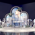 Modern Commercial Equipment Display With Illuminated Arches Brand Logos And Decorative Elements