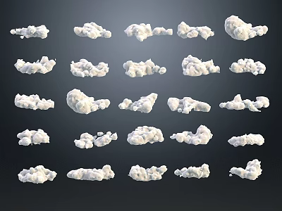 Set of Various White Clouds in Different Shapes Displayed on Dark Background 3d model